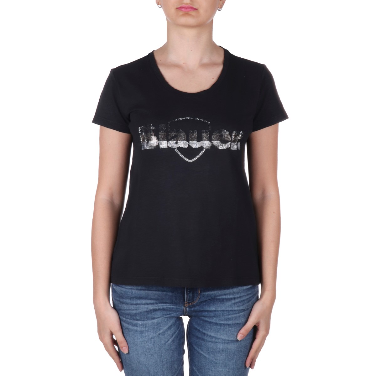 Blauer t shirt donna grigia stampa geometrica