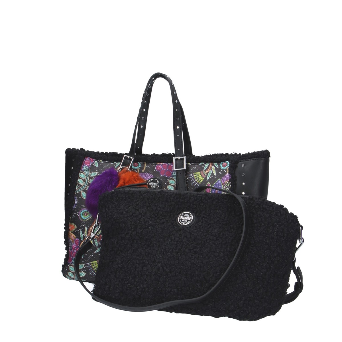 Pash bag Shopping Nero/fiori Batik PETITE NICOLE