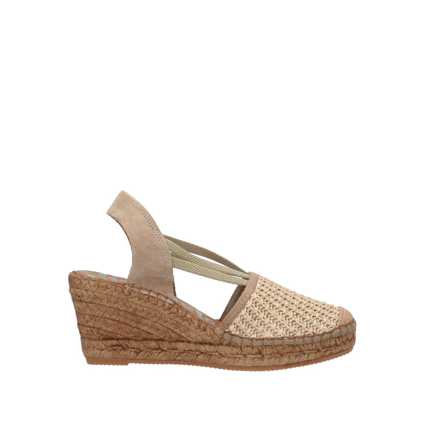 Vidorreta Espadrillas Con Uncinetto A Righe E Zeppa, Colore Creta, Cucite A Mano In Spagna