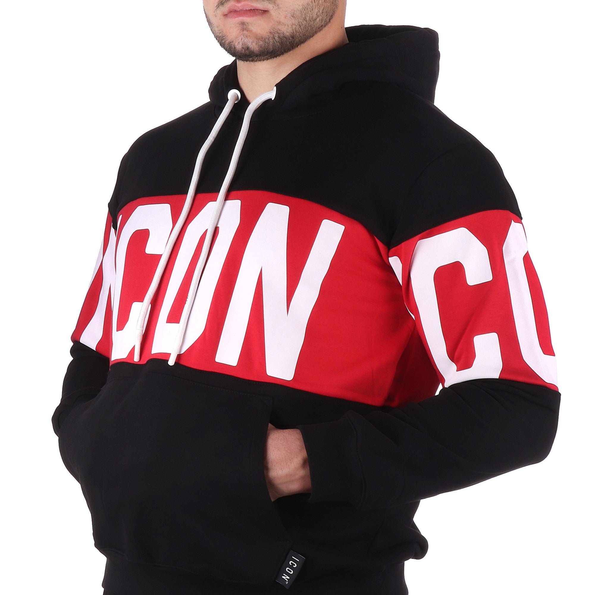 Icon FELPA CON CAPPUCCIO Nero/rosso